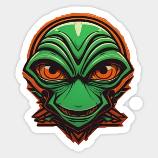 Green Alien Orange Eyes Neon Retro Halloween Sticker